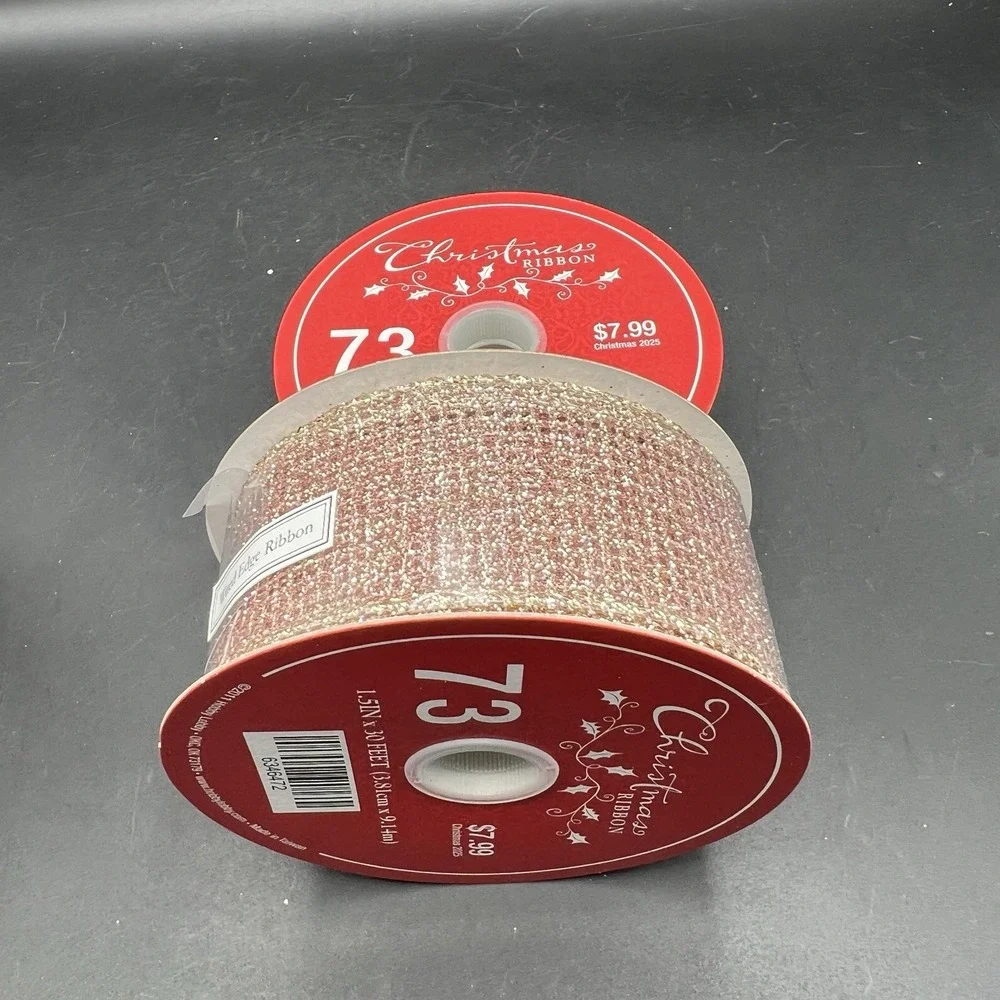 Pink Rose Gold Metallic Glitter Net Wired Edge Ribbon Set of 2 Roll 30'ea  ~ NEW